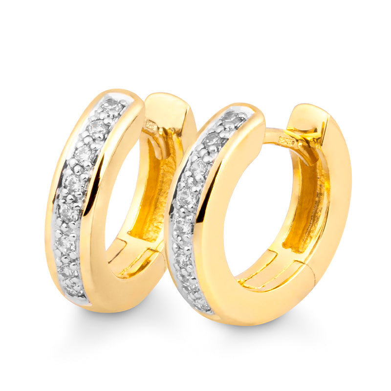 Ohrschmuck Creole 15mm mit Brillanten zus. 0,16 ct., Gelbgold