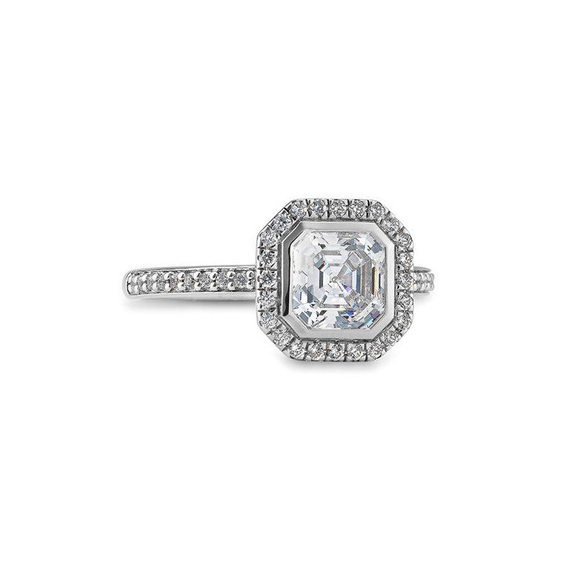 Verlobungsring 0,50ct. Asscher - Cut und 38 Brillanten, Weißgold