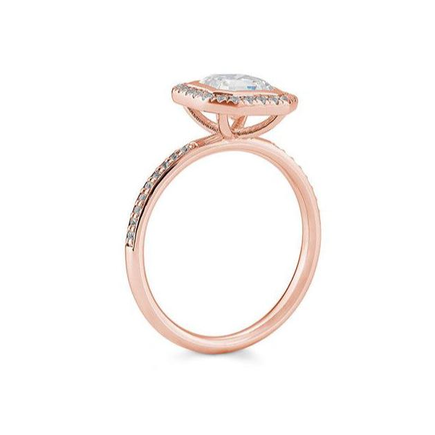 Verlobungsring 0,50ct. Asscher - Cut und 38 Brillanten, Rotgold