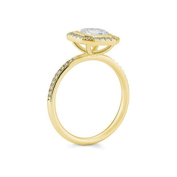 Verlobungsring 1,00ct. Asscher - Cut und 38 Brillanten, Gelbgold