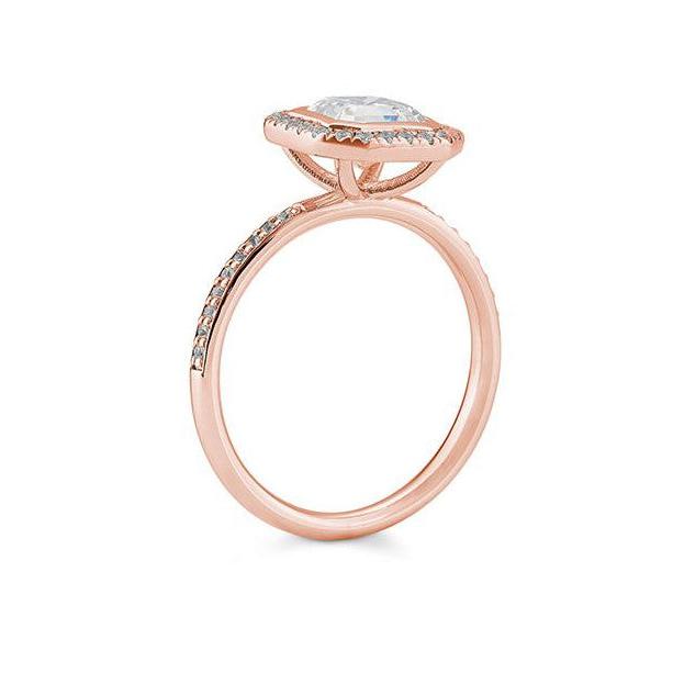 Verlobungsring 1,00ct. Asscher - Cut und 38 Brillanten, Rotgold