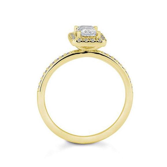 Verlobungsring 0,50 Emerald - Cut und 38 Brillanten, Gelbgold