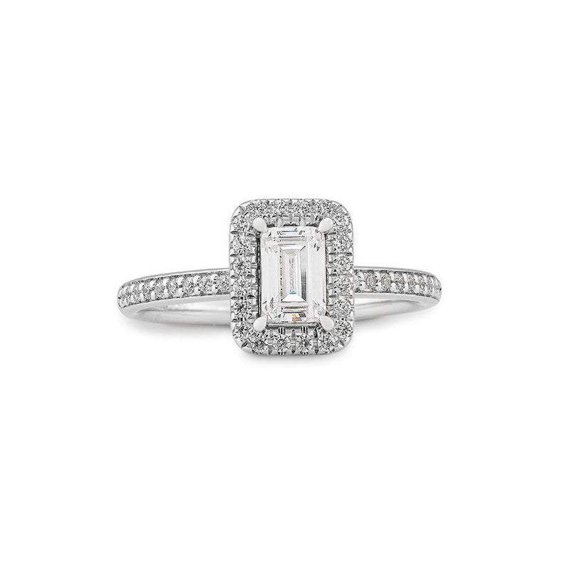 Verlobungsring 0,50ct. Emerald - Cut und 38 Brillanten, Weißgold
