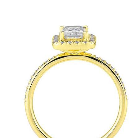 Verlobungsring 1,00ct. Emerald - Cut und 38 Brillanten, Gelbgold