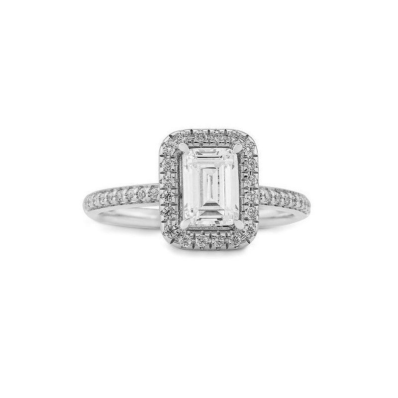 Verlobungsring 1,00ct. Emerald - Cut und 38 Brillanten, Weißgold
