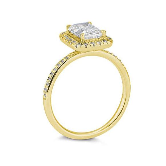 Verlobungsring 1,50ct. Emerald - Cut und 38 Brillanten, Gelbgold