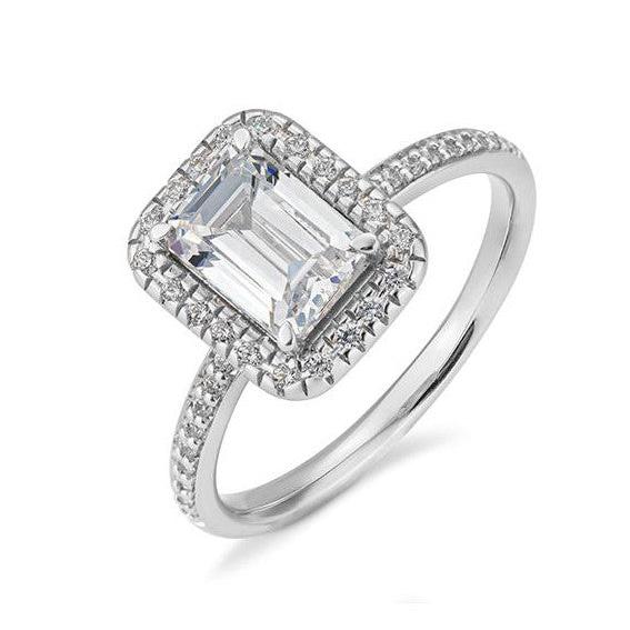 Verlobungsring 1,50ct. Emerald - Cut und 38 Brillanten, Weißgold