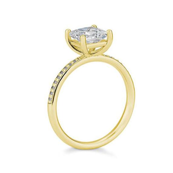 Verlobungsring 1,00ct. Princess - Cut und 18 Brillanten, Gelbgold