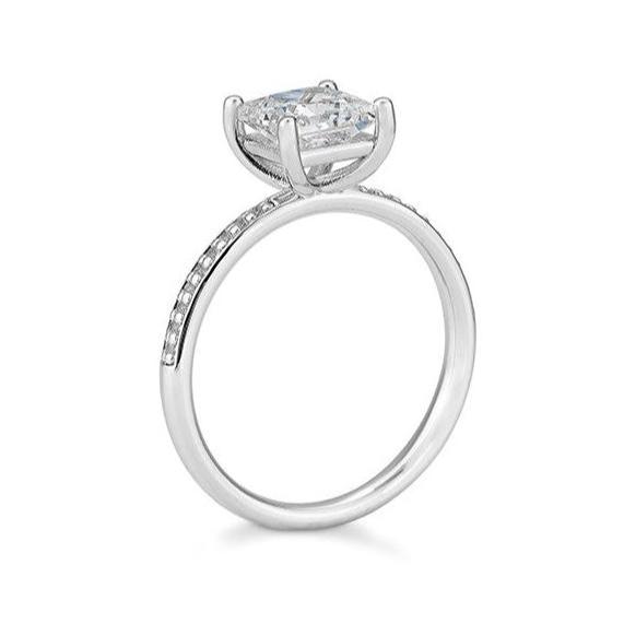Verlobungsring 1,50ct. Princess - Cut und 18 Brillanten, Weißgold