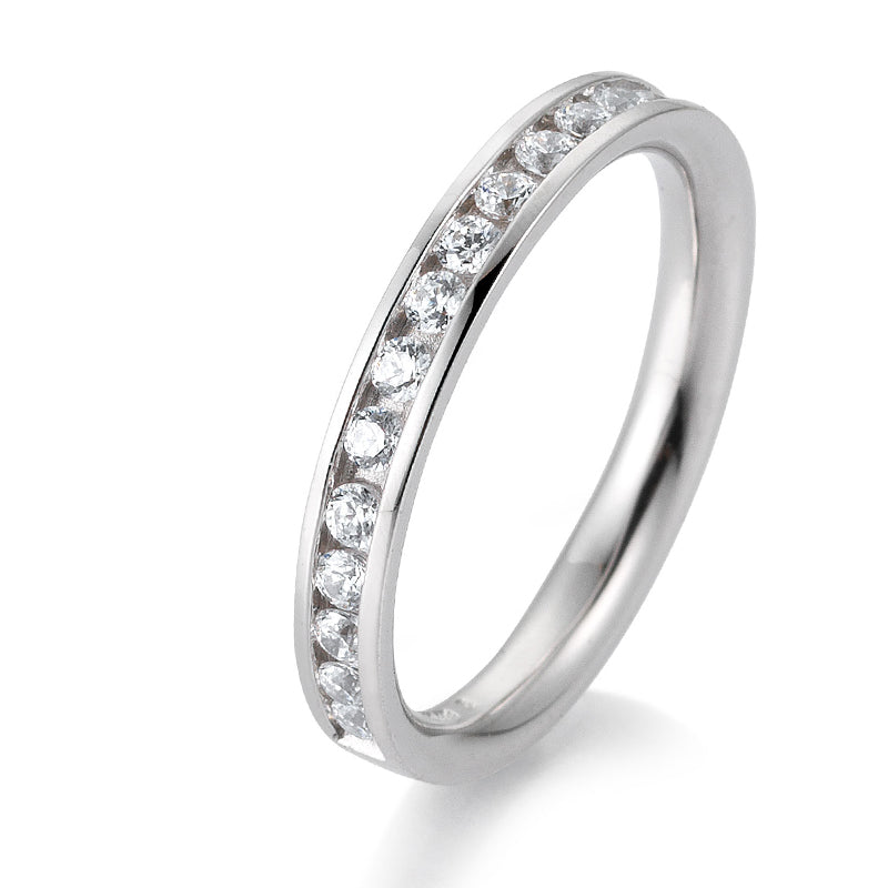 Memoire Ring mit rundum ausgefassten Brillanten, Weißgold