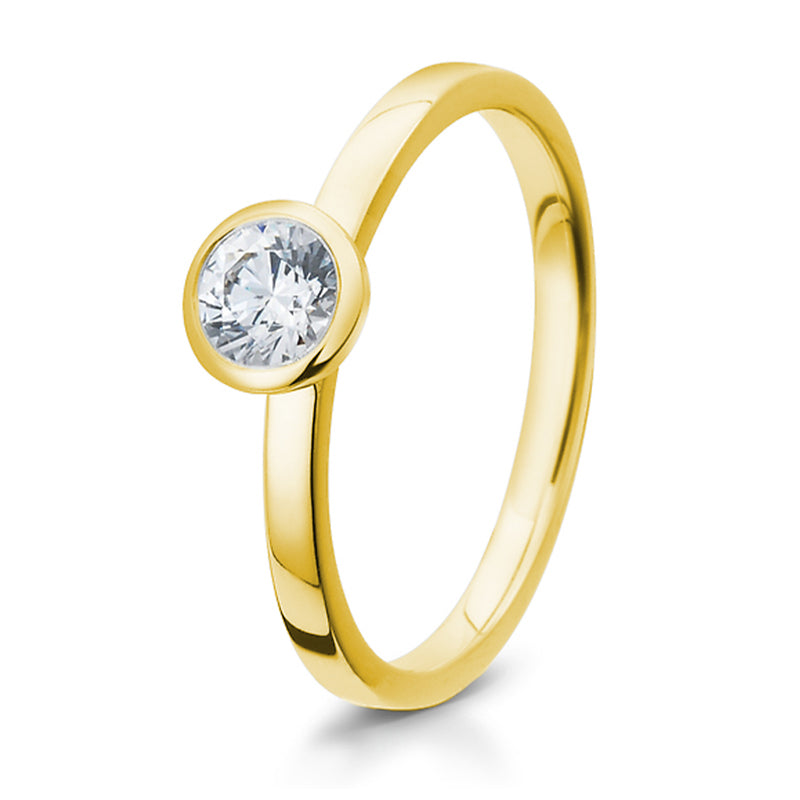 Verlobungsring mit einem Brillanten 0,30 ct., Gelbgold, 750 Gold, W/SI, Größe 65