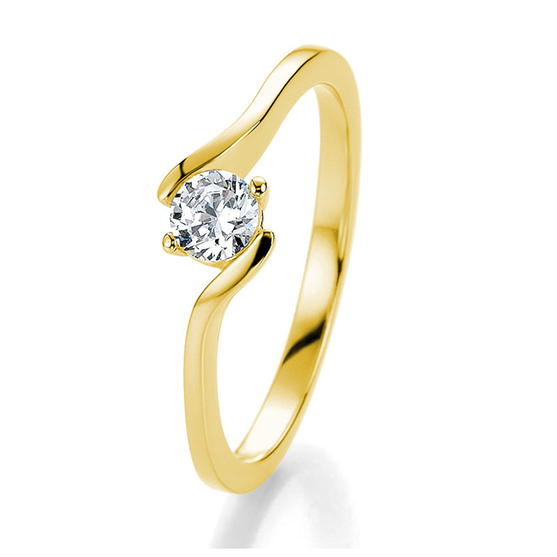 Verlobungsring mit einem Brillanten 0,30 ct., Gelbgold, 750 Gold, W/SI, Größe 65