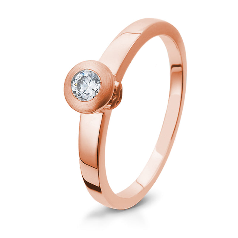 Verlobungsring mit 3 Brillanten 0,131 ct., Rotgold, 750 Gold, W/SI, Größe 65