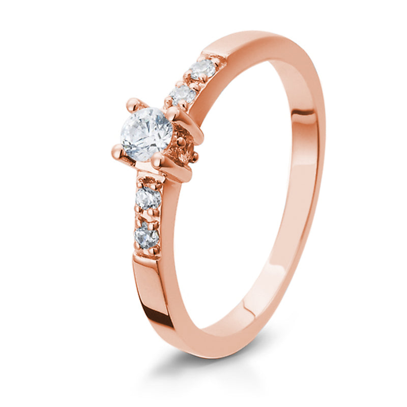 Verlobungsring mit 7 Brillanten 0,25 ct., Rotgold, 750 Gold, W/SI, Größe 65