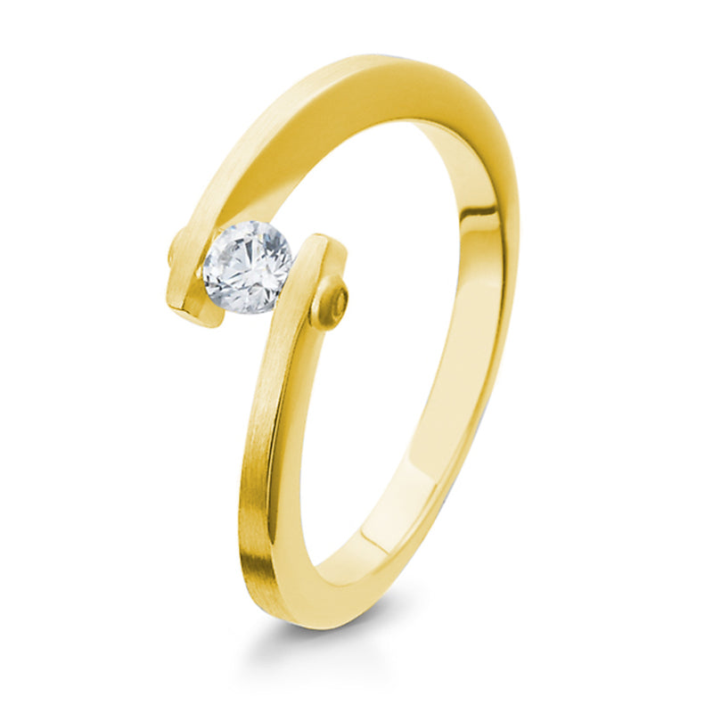 Verlobungsring mit 3 Brillanten 0,131 ct., Gelbgold, 750 Gold, W/SI, Größe 65