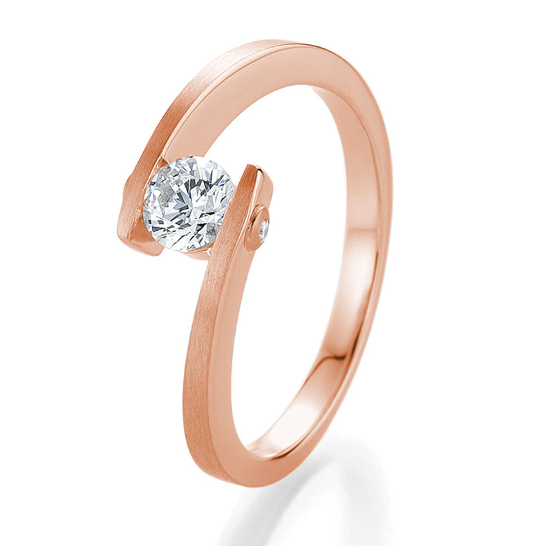 Verlobungsring mit 3 Brillanten 0,524 ct., Rotgold, 750 Gold, W/SI, Größe 65