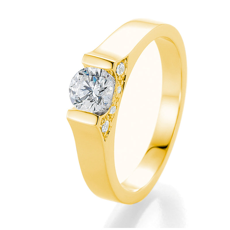 Verlobungsring mit 9 Brillanten 0,578 ct., Gelbgold, 750 Gold, W/SI, Größe 65