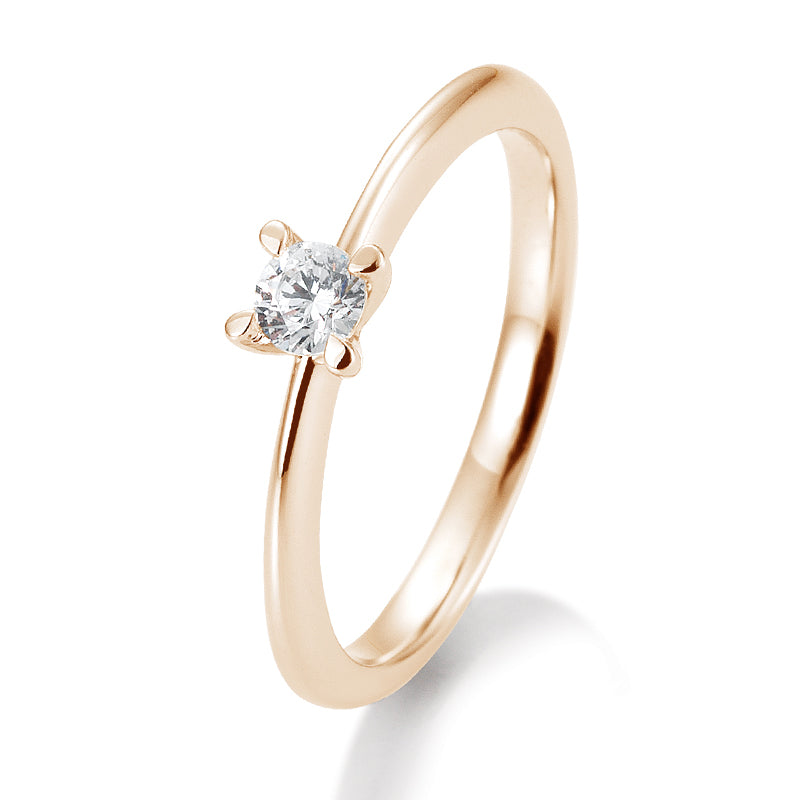 Verlobungsring mit einem Brillanten 0,20 ct., Rotgold, 750 Gold, W/SI, Größe 65
