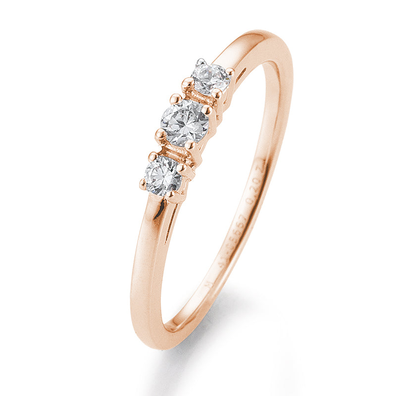 Verlobungsring mit 3 Brillanten 0,20 ct., Rotgold, 750 Gold, W/SI, Größe 65