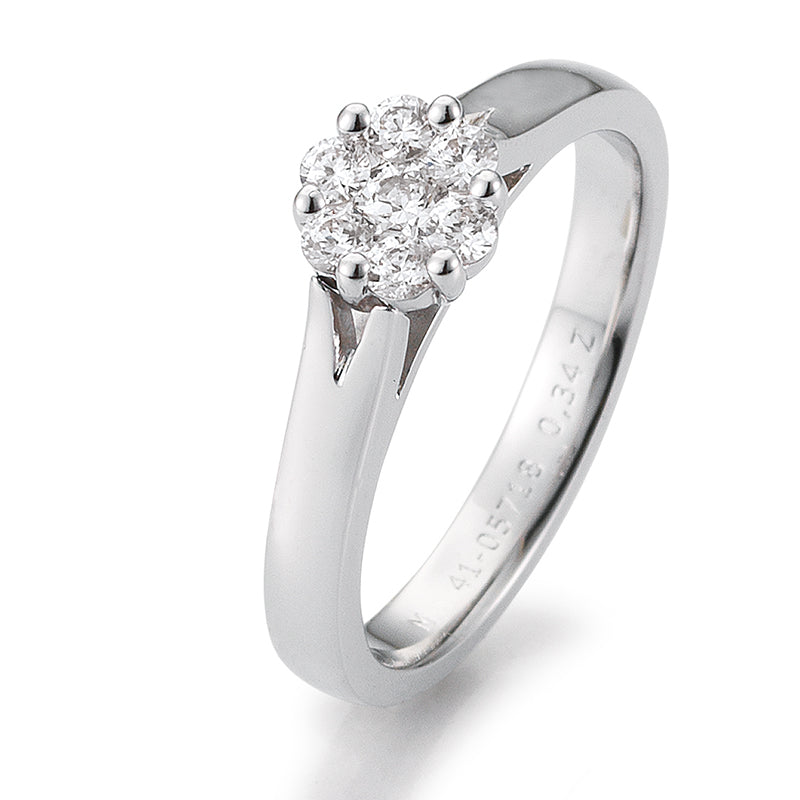 Verlobungsring mit 7 Brillanten 0,34 ct., Platin, 950 Platin, W/SI, Größe 65