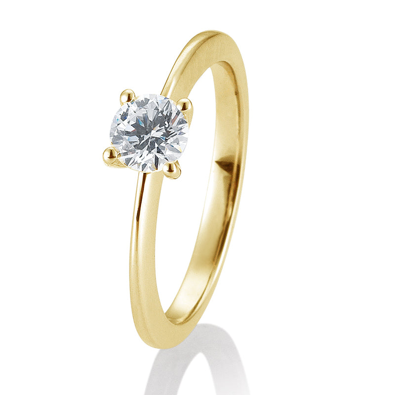 Verlobungsring mit einem Brillanten 0,60 ct., Gelbgold, 750 Gold, W/SI, Größe 65