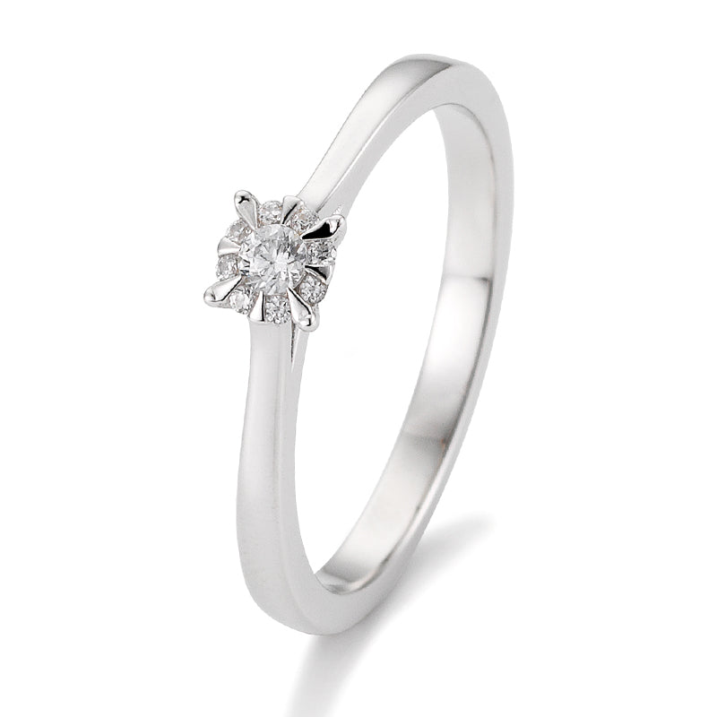 Verlobungsring mit 9 Brillanten 0,104 ct., Platin, 950 Platin, W/SI, Größe 65