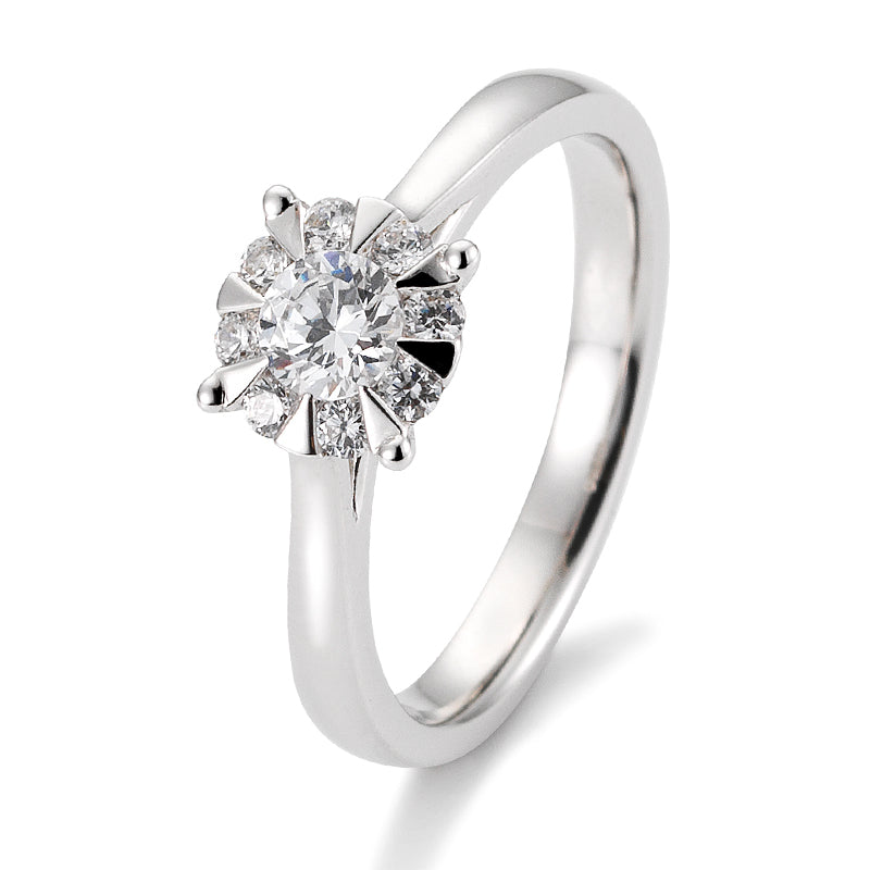 Verlobungsring mit 9 Brillanten 0,53 ct., Platin, 950 Platin, W/SI, Größe 65