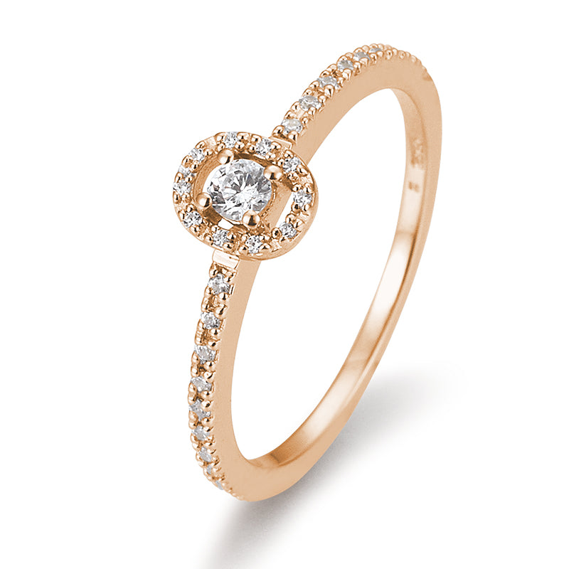 Verlobungsring mit 31 Brillanten 0,22 ct., Rotgold, 750 Gold, W/SI, Größe 65