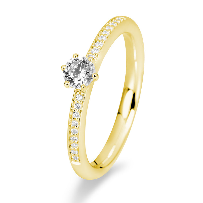 Verlobungsring mit 19 Brillanten 0,39 ct., Gelbgold