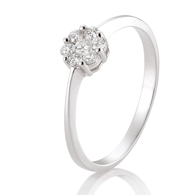 Verlobungsring mit 7 Brillanten 0,25 ct., Weißgold, 750 Gold, W/SI, Größe 65