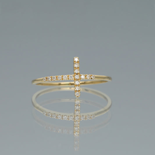 Ring “Kreuz“ aus 750 Gelbgold mit Brillanten