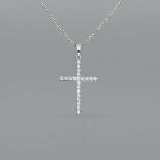 Collier "Kreuz M/LO" aus 750 Weißgold mit Brillanten