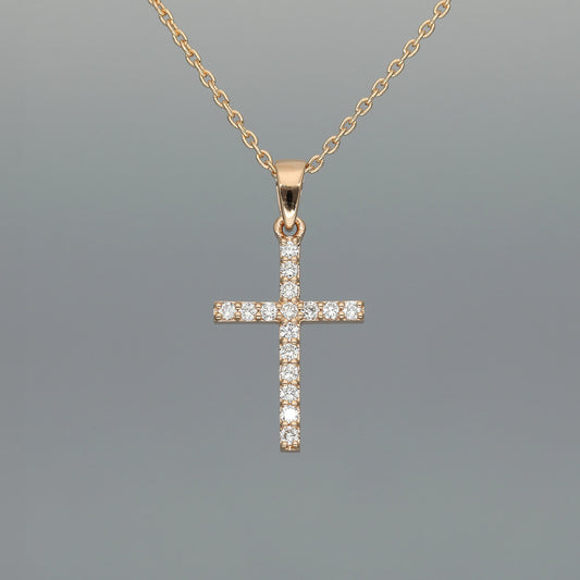 Collier "Kreuz M/O" aus 750 Rotgold mit Brillanten