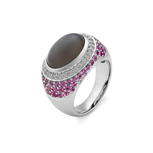 Luxury Ring mit Mondstein Silver Moon und Brillanten 0,45 ct., Weißgold