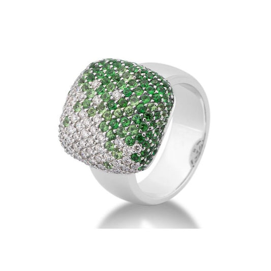 Luxury Ring mit Tsavorite hell, Tsavorite dunkel und Brillanten 1,091 ct., Weißgold