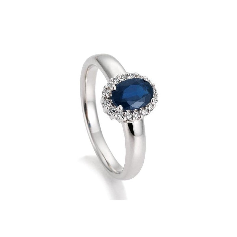 Ring mit Safir und Brillanten 0,12 ct., Weißgold