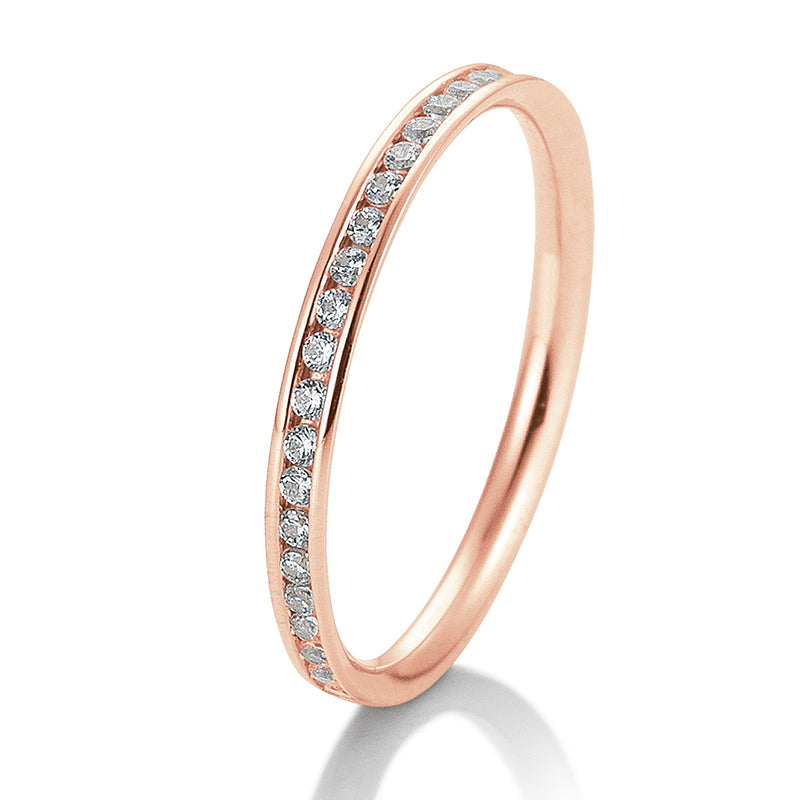 Memoire Ring mit rundum ausgefassten Brillanten, Rotgold