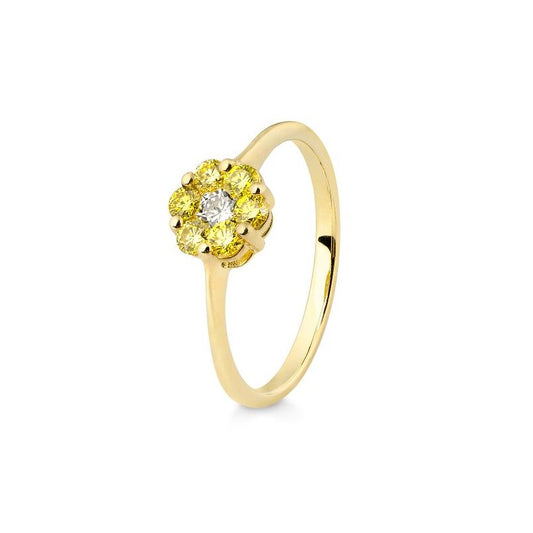 Ring mit 6 Canari und 1 Weißen Brillanten 0,50ct., Gelbgold