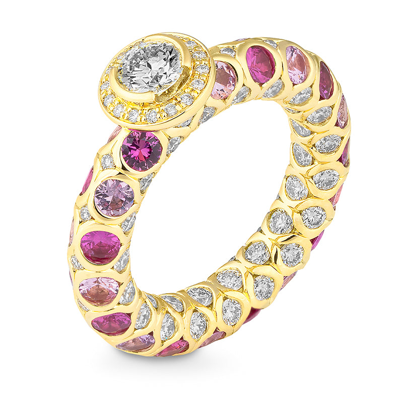 Luxury Ring mit Safir Pink und Brillanten 2,818 ct., Gelbgold