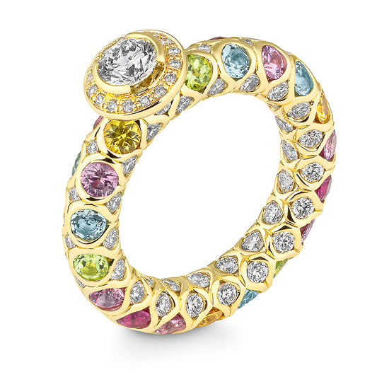 Luxury Ring mit Edeltopas hell und Brillanten 2,818 ct., Gelbgold