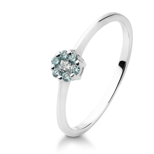 Ring mit 6 Ice Blue und 1 Weißen Brillanten 0,15ct., Weißgold