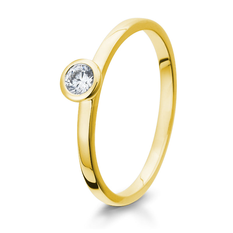 Verlobungsring mit einem Brillanten 0,10 ct., Gelbgold, 750 Gold, W/SI, Größe 65