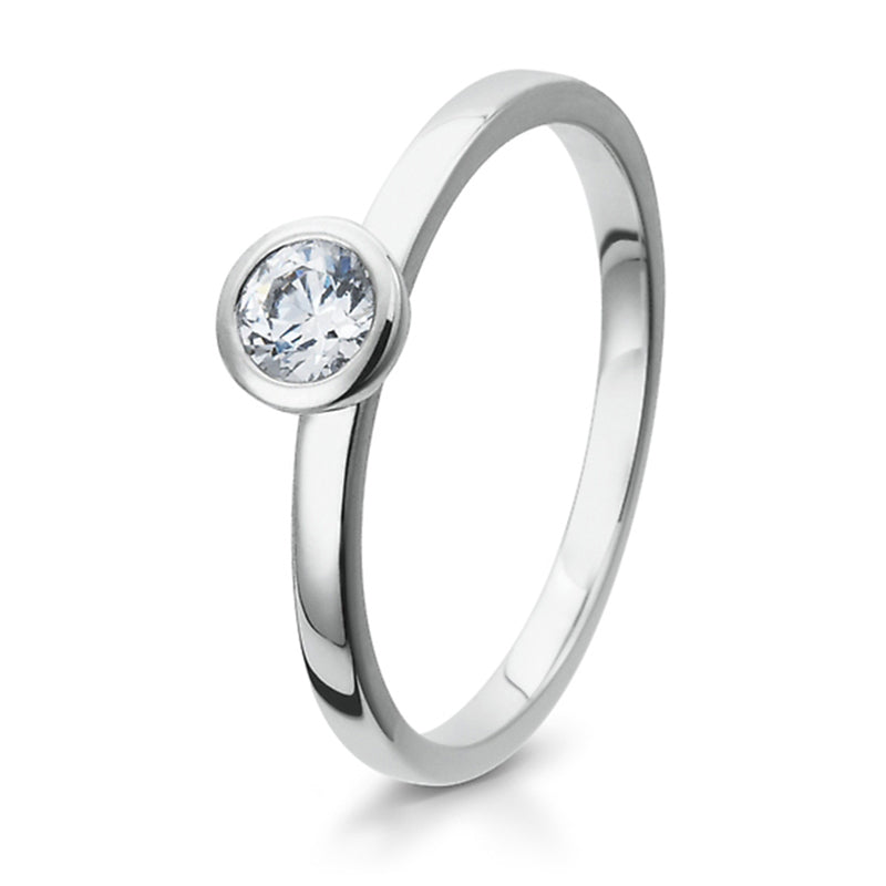Verlobungsring mit einem Brillanten 0,20 ct., Weißgold, 750 Gold, W/SI, Größe 65