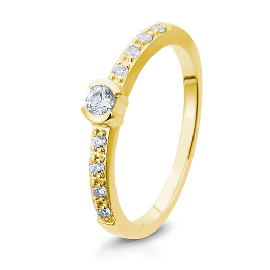 Verlobungsring mit 9 Brillanten 0,304 ct., Gelbgold