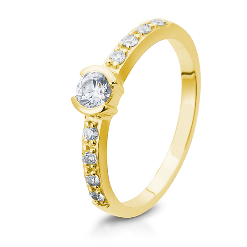 Verlobungsring mit 9 Brillanten 0,45 ct., Gelbgold