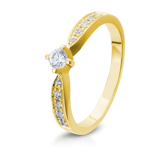 Verlobungsring mit 11 Brillanten 0,227 ct., Gelbgold