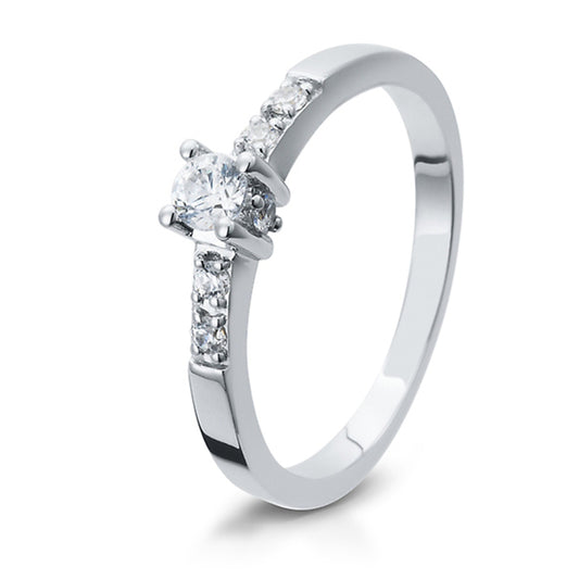 Verlobungsring mit 7 Brillanten 0,25 ct., Platin, 950 Platin, W/SI, Größe 65