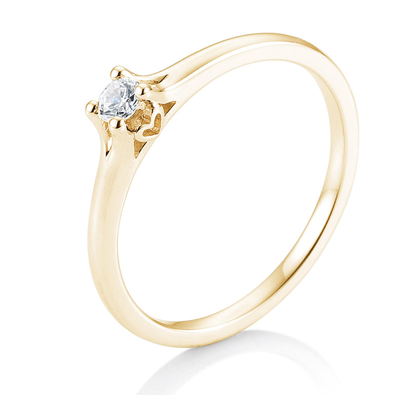 Verlobungsring mit einem Brillanten 0,15 ct., Gelbgold, 750 Gold, W/SI, Größe 65