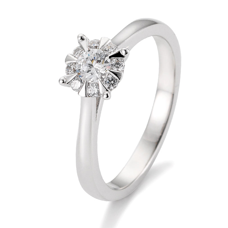Verlobungsring mit 9 Brillanten 0,39 ct., Platin, 950 Platin, W/SI, Größe 65