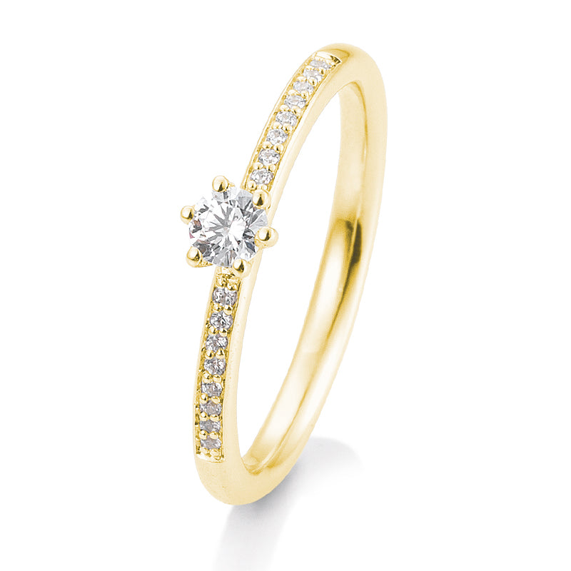 Verlobungsring mit 17 Brillanten 0,23 ct., Gelbgold